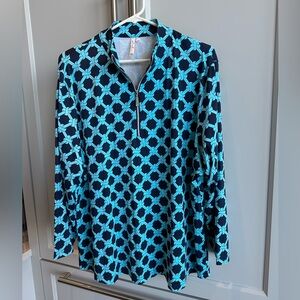 🦋 Lulu-B 1X Blue Ropes Infinity Knot Mock Neck UPF50 1/4 Zip Pullover Top